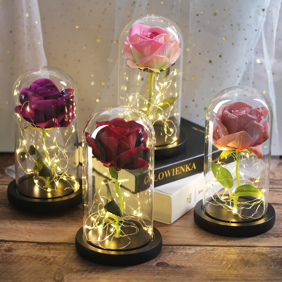 

Immortal Flora Light Up Dome Beauty And The Beast Rose Led Eternal Flower Valentine's Day Birthday Gifts Home Party Dekoration