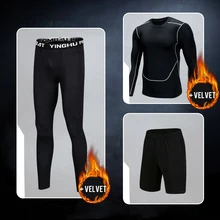 BINTUOSHI 3 шт. спортивный костюм для фитнеса мужская одежда сохраняющий тепло тренировочный костюм с длинными рукавами спортивный утепленный флисовый спортивный комплект