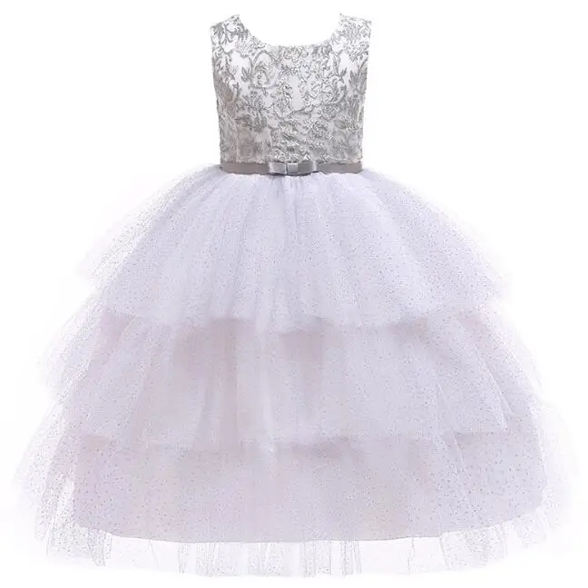 Элегантное праздничное платье с вышивкой для маленьких девочек, свадебное платье золотого и серебряного цвета, платье принцессы для первого праздника, детская одежда - Цвет: silver