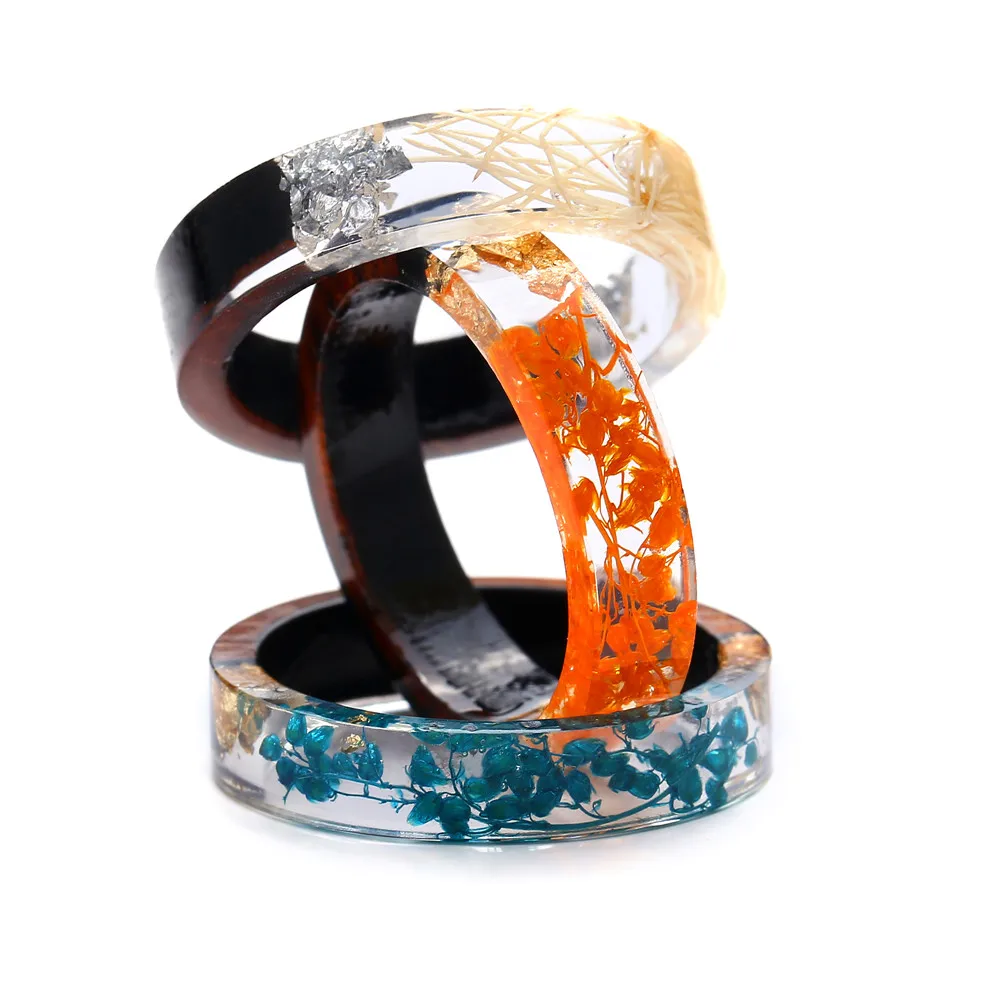 17KM Fashion 3 Color Resin Wood Rings For Women 2018 New Design Round Statement Flower Finger Ring Female Handmede Jewelry Gifts