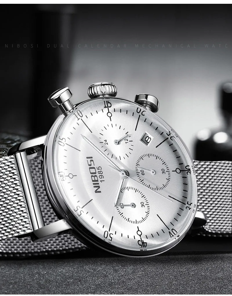 NIBOSI Men's Casual Fashion Pure Steel Mesh Belt Watch High-end Luxury Luminous Waterproof Watch European And American Style (6)