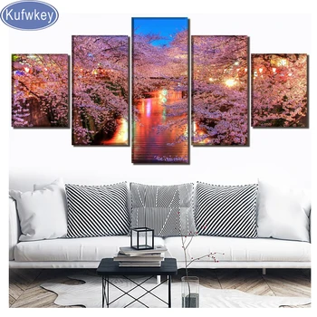 

Full drill 5 piece diamond painting scenery Round/square Rhinestone Embroidery,Cross Stitch,Mosaic diamond pictures Sakura trees