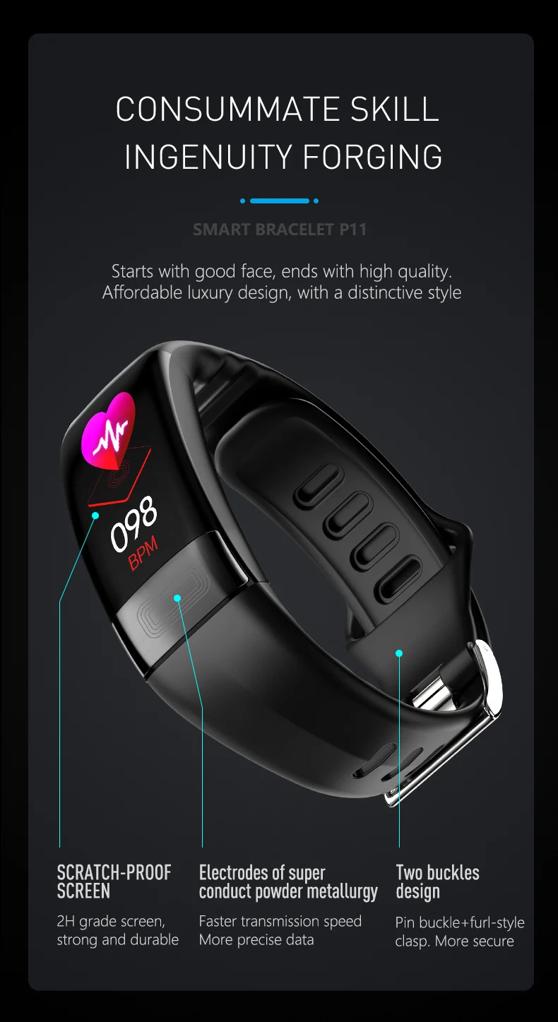 JingTider P11 Smart Band ЭКГ вариабельности сердечного ритма крови Давление монитор сердечного ритма шагомер спортивные браслет для IOS Android IP67 Водонепроницаемый