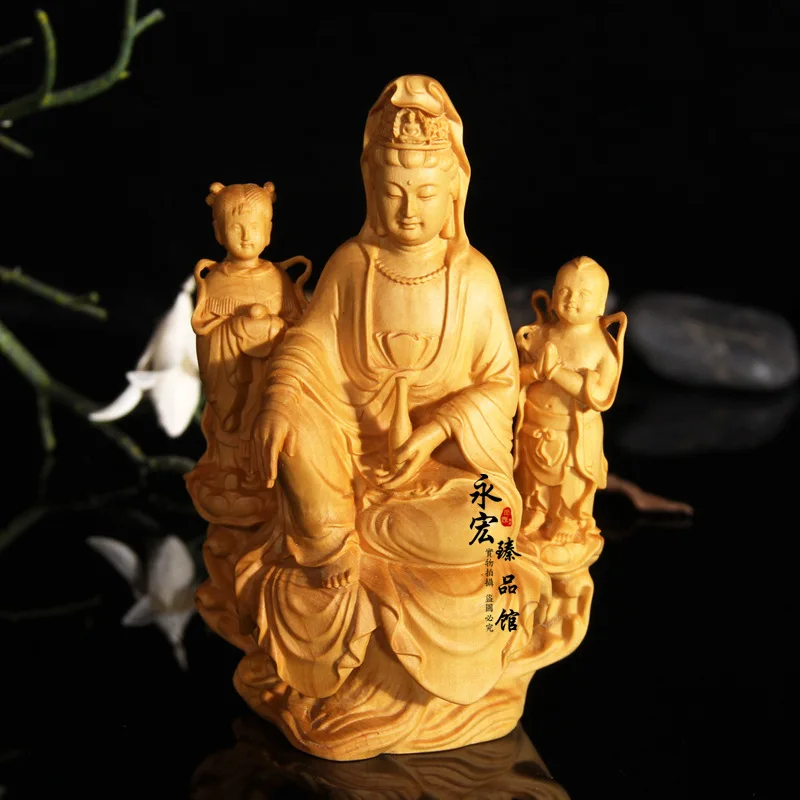 

Wooden golden boy jade goddess home decoration church wood carving craft decoration gift