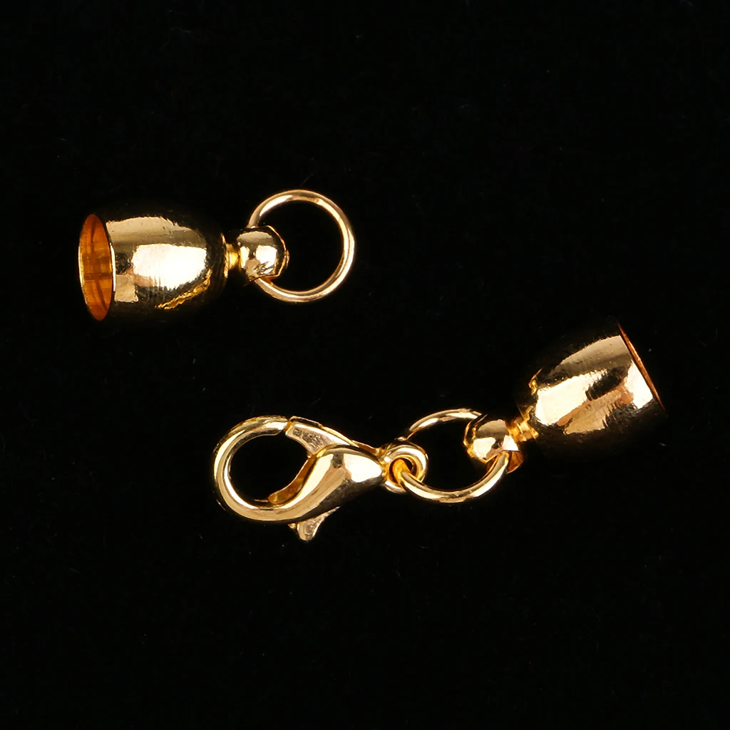 10x Gold Bell Shape Leather Cord End Cap Tips for 5mm Cord with Lobster Clasps Jewelry Findings for DIY Bracelet Necklace