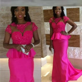 

Fashion Mermaid Long Satin Prom Gown Elegant O-Neck Sheer Floor Length Dress for Wedding Party Custom Made