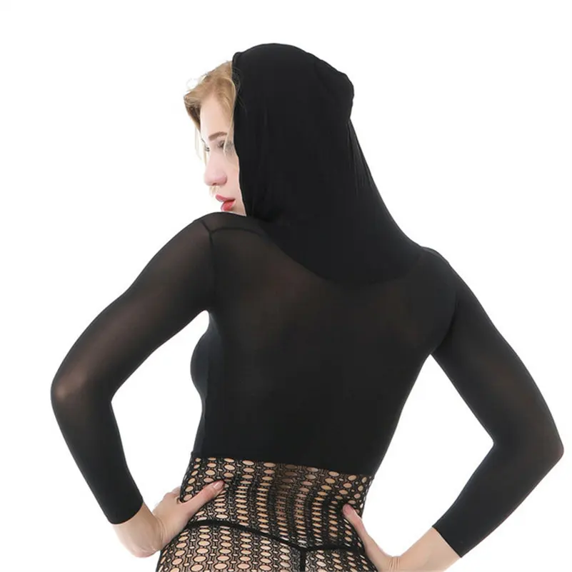 Сексуальное мини-платье худи из сетки с длинным рукавом с капюшоном женское белье сетка Эротическое g-стринги Прозрачная сетка чулок