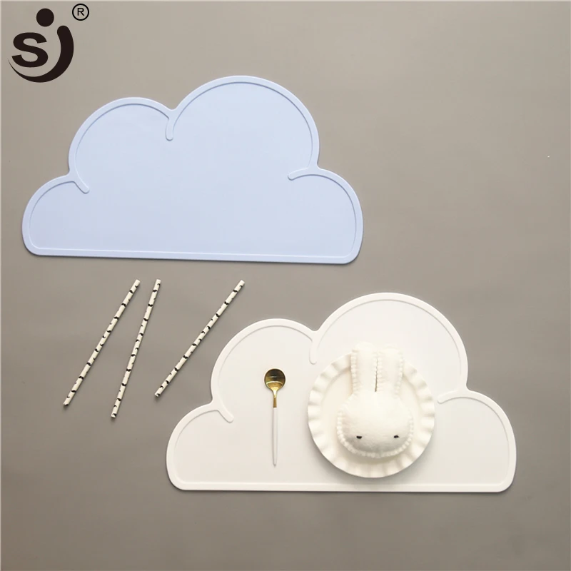 Cute Silicone Placemat FDA Bar Mat Baby Kids Cloud Shaped Plate Mat Table Mat BPA Free Waterproof Set Home Kitchen Pads 47x27cm
