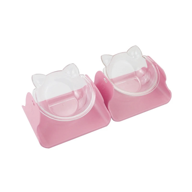 Pink Миска для домашних животных Регулируемая 15 градусов наклонная миска для кошачьего корма прозрачная Нескользящая миска - Цвет: Pink
