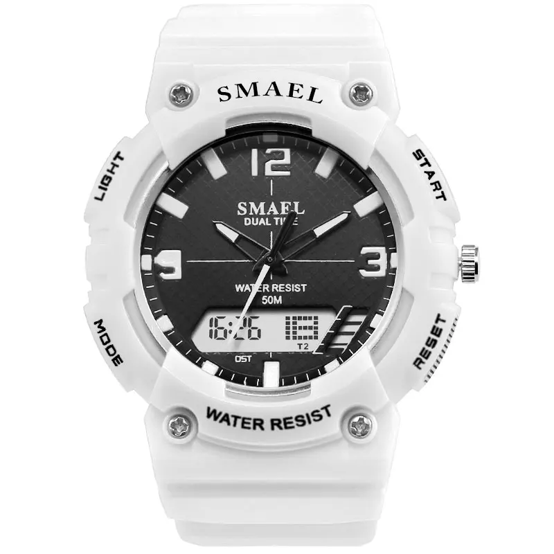 Спортивные часы для мужчин, SMAEL, кварцевые часы для мужчин, высокое качество, модные, крутые, черные, белые часы, большой циферблат, 1539C, мужские часы, цифровой светодиодный - Цвет: White