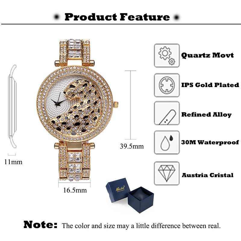 Miss Fox Women Quartz Watch Fashion Bling Casual Ladies Watch Female Quartz Gold Watch Crystal Diamond Leopard For Women Clock