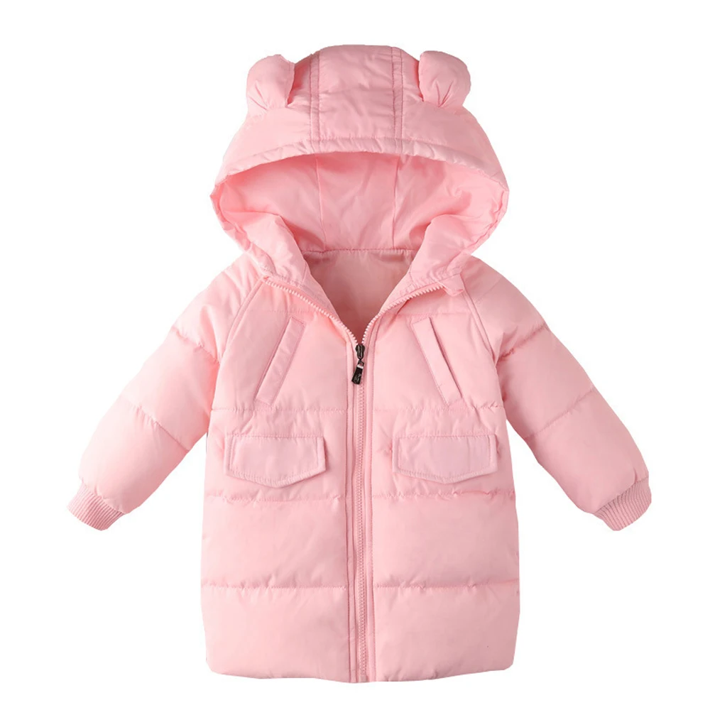 

Cute Bear Ear Hooded Winter Overalls for Girls Winter Down Jacket Coat Warm Boy Girl Snowsuit Children's Park Solid Boy's Coat