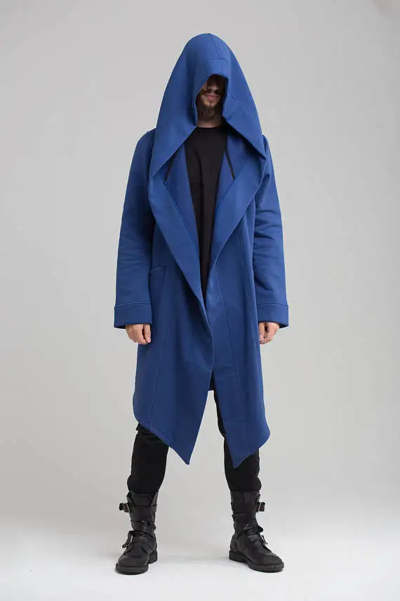 Стиль мужской Тренч куртка весна осень кимоно кардиган пальто Панк мода Повседневный длинный Тренч Верхняя одежда - Цвет: Синий