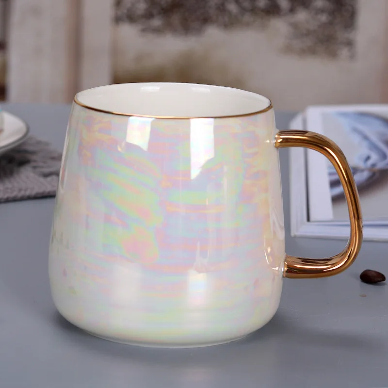 

New Pearl glaze gold handle mug,fashion coffee cup advanced mug rainbow glazed ceramic cup,simple Nordic teacup Drinkware gift