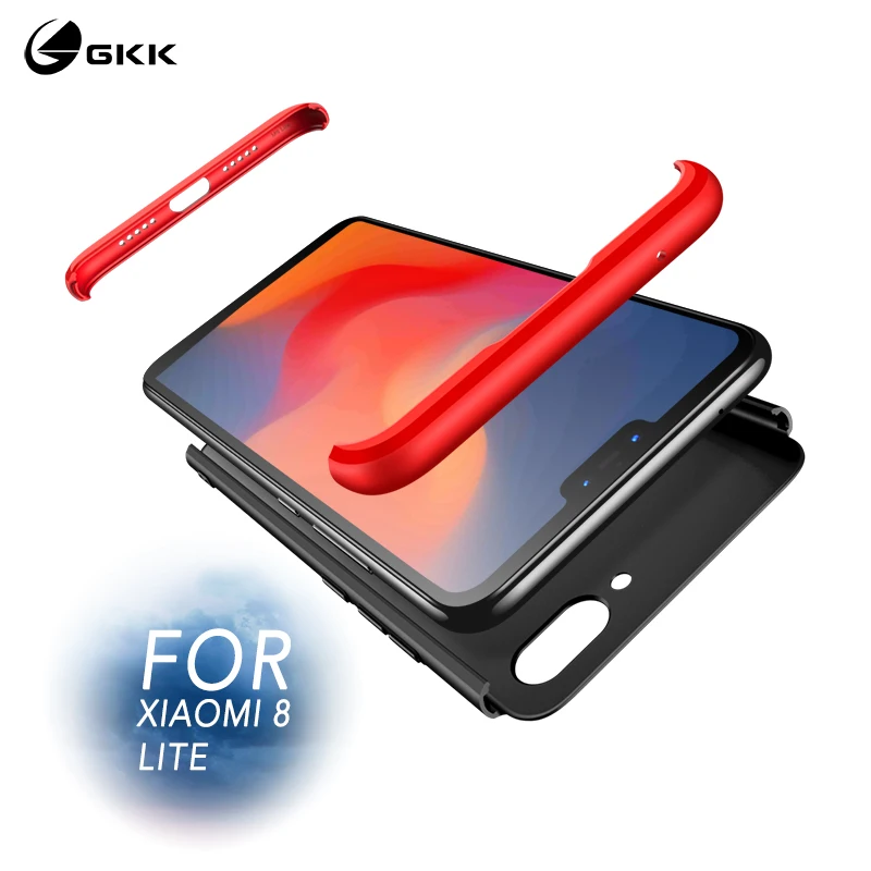 Чехол gkk для xiaomi mi 8 lite 3 в 1 дизайн 360 полная защита Жесткий ПК противоударный чехол