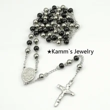 Rosario Cuentas de collar colgante de Cadena de Plata de acero inoxidable Negro Cruz de Jesús Para Mujer Para Hombre accesorios Wholesale Retail KN085