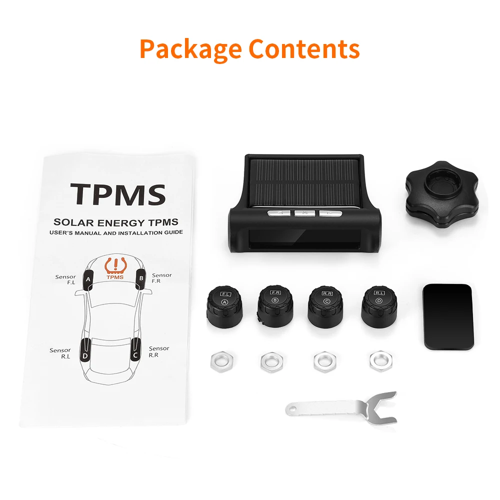 C240 TPMS Solar Tire Pressure Monitoring System Power Universal Wireless Real-Time Displays With 4 External/ Internal Sensors