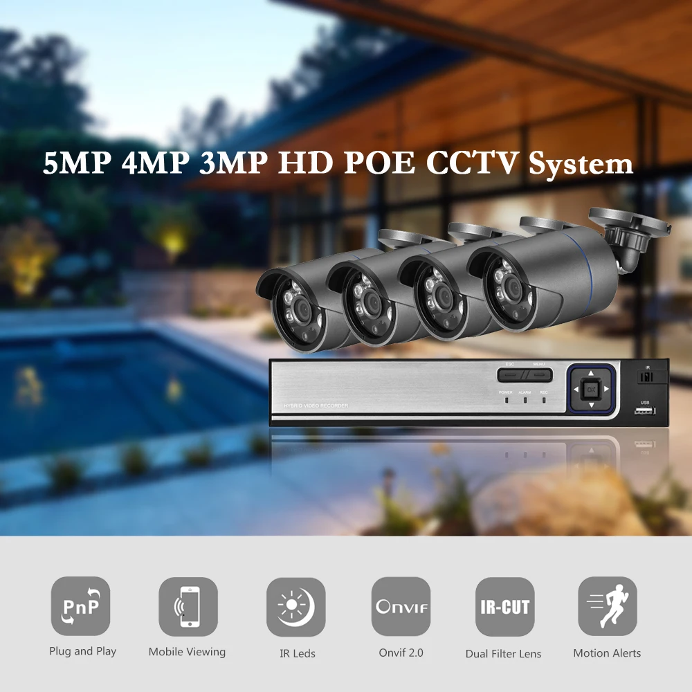  AZISHN H.265 5MP POE NVR CCTV Security System 5.0MP Audio Record IP Camera metal 6IR P2P Onvif Outd - 33037372429