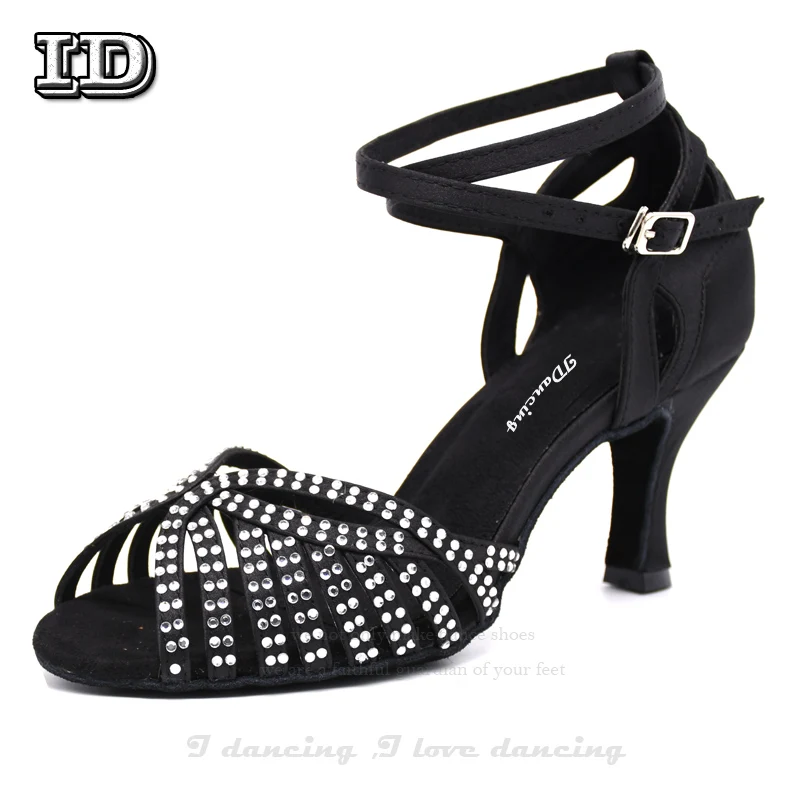 

Rhinestone Dance Shoes Cross Straps Bronze Black Latin Dance Shoes Ballroom Jazz Party Waltz Dance Shoes Comfortable