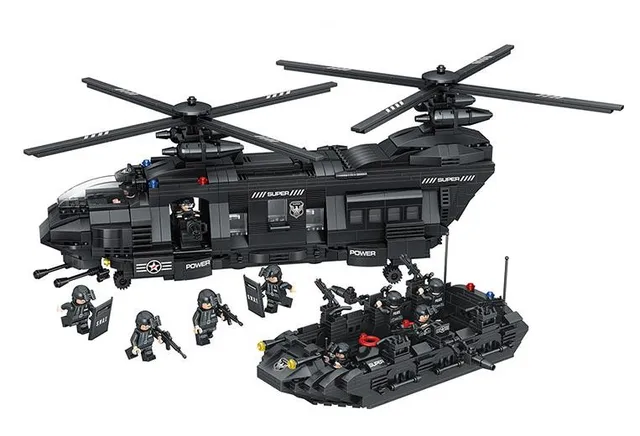 1351pcs Chinook transport helicopter Model Swat team