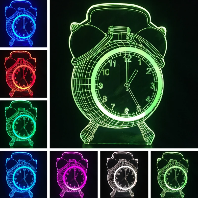 free shipping Kid gift 3D Alarm Clock Night Light 7 Color Change night
