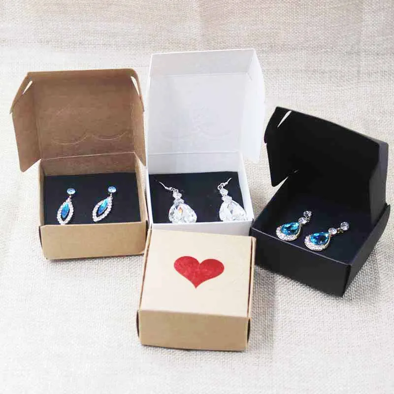 

20pcs 2018 Zerong red heart necklace package& display box ,natural kraft drop/stud earring packing display box with black sponge