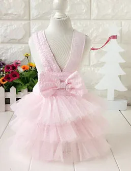 Pink Летнее многослойное платье в полоску с кружевным бантом милое платье для собак товары для домашних животных Одежда для собак Одежда для питомца, щенка - Цвет: Pink