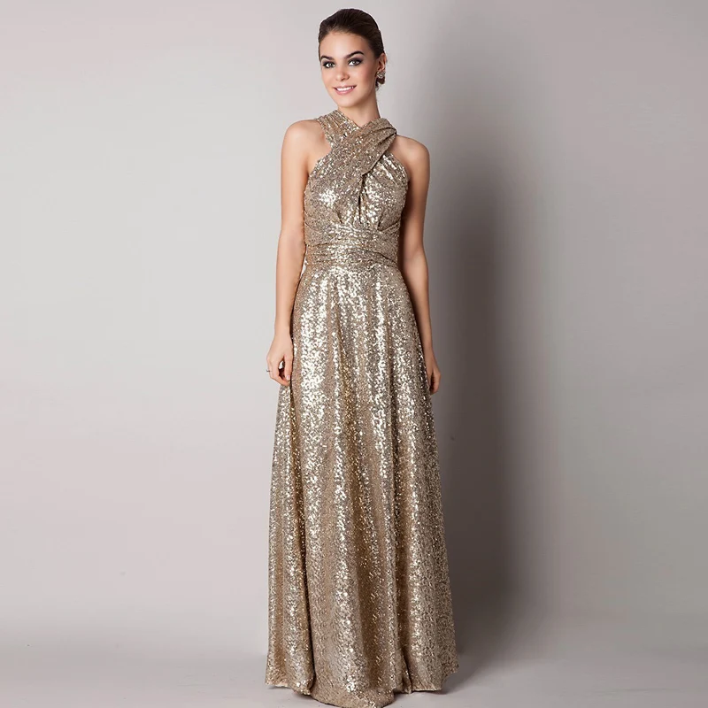 On Sale Cheap Gold Sequined Glitter Backless Prom Dress Long Evening