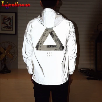 

Hooded Fluorescent Couple Clothing Men Jacket Casual Hip Hop Thin Windbreaker Reflective Jacket Tide Brand cartoon Lovers Coat