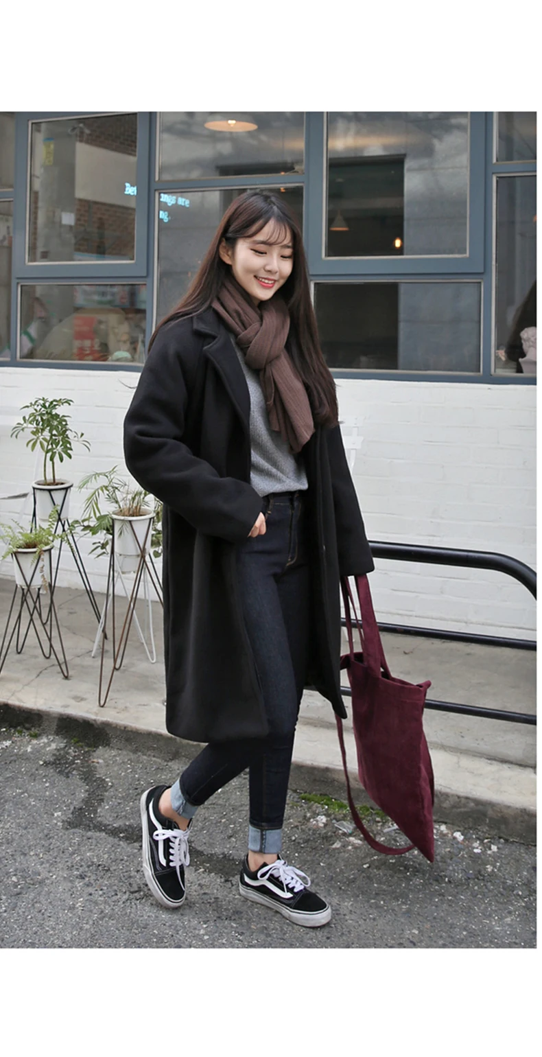 Шерстяная женская уличная одежда, универсальное толстое повседневное пальто, женские куртки с карманами, большой размер, длинное шерстяное Женское пальто, корейский стиль