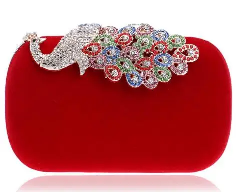 YINGMI Павлин бриллианты металлическая вечерняя сумка Длинная цепочка на плечо сумки стразы свадебный кошелек клатч для свадьбы - Цвет: YM1022red