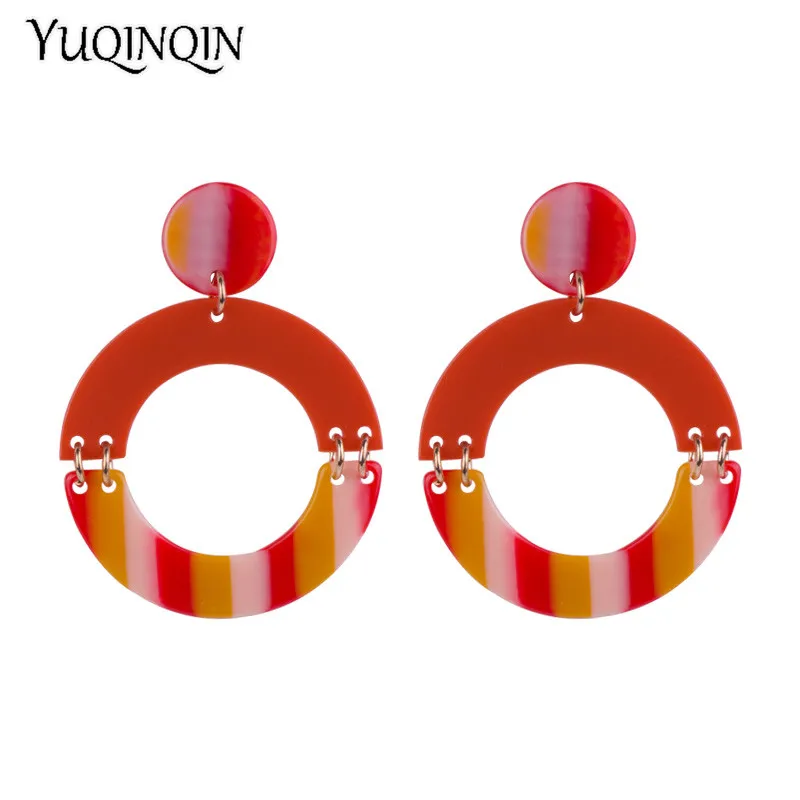 

Classic Dangle Fashion Acrylic Earrings for Women Statement Big Long Cricle Geometric Colorful Resin Drop Earring Metal Jewelry