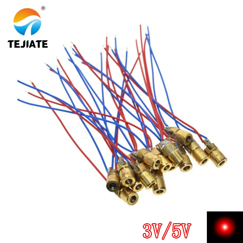 

10pcs laser diode 650nm 6mm 3V/5V 5mW Adjustable Laser Dot Diode Module Red Copper Head