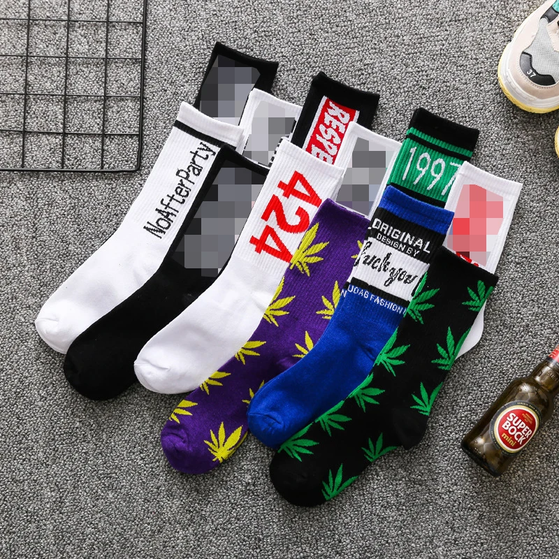 

1 Pair Hip Hop Cotton Men's Weed Socks Harajuku Colorful Long Warm Dress Socks for Male Wedding Christmas Gifts for Men Women