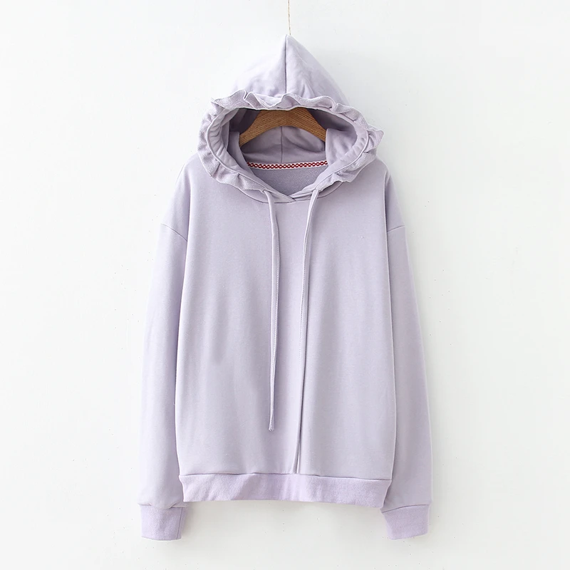 

New Autumn Hoodies Women Casual Solid Color Hoodies Cotton Loose Hooded Pullovers Harajuku Cute Purple Hoodies Female