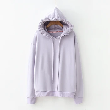 

New Autumn Hoodies Women Casual Solid Color Hoodies Cotton Loose Hooded Pullovers Harajuku Cute Purple Hoodies Female