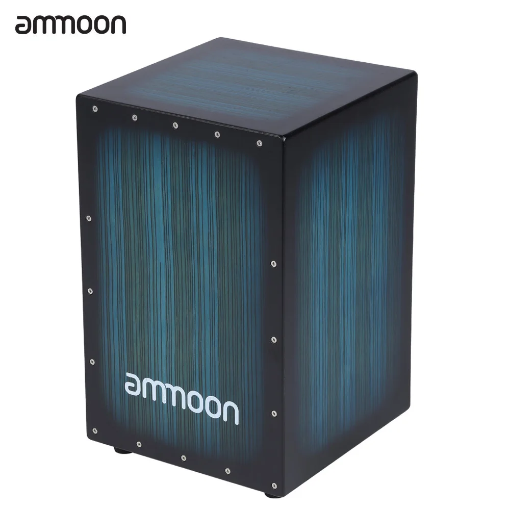 ammoon Wooden Box Drum Cajon Hand Drum Persussion Instrument Zebra Wood with Stings Rubber Feet 30 * 31 * 48cm