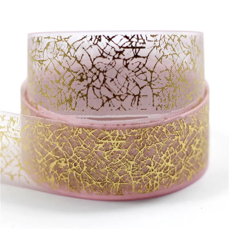 1'' 25mm 25 yards mixed colors gold foil organza ribbon decorative gift