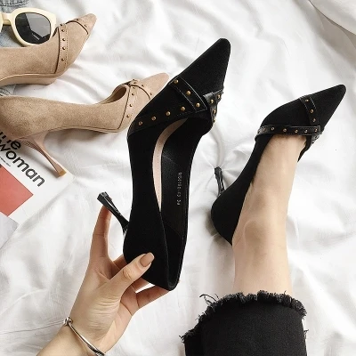 

Spring and autumn new satin super high heel shallow mouth pointed shoes stiletto women's shoes metal with trend banquet shoes