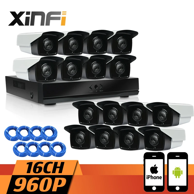 

XINFI 16CH CCTV system with 1080P NVR 16pcs 960P IP cameras indoor/outdoor 1.3mp HD Home Security Camera System DVR CCTV NVR kit