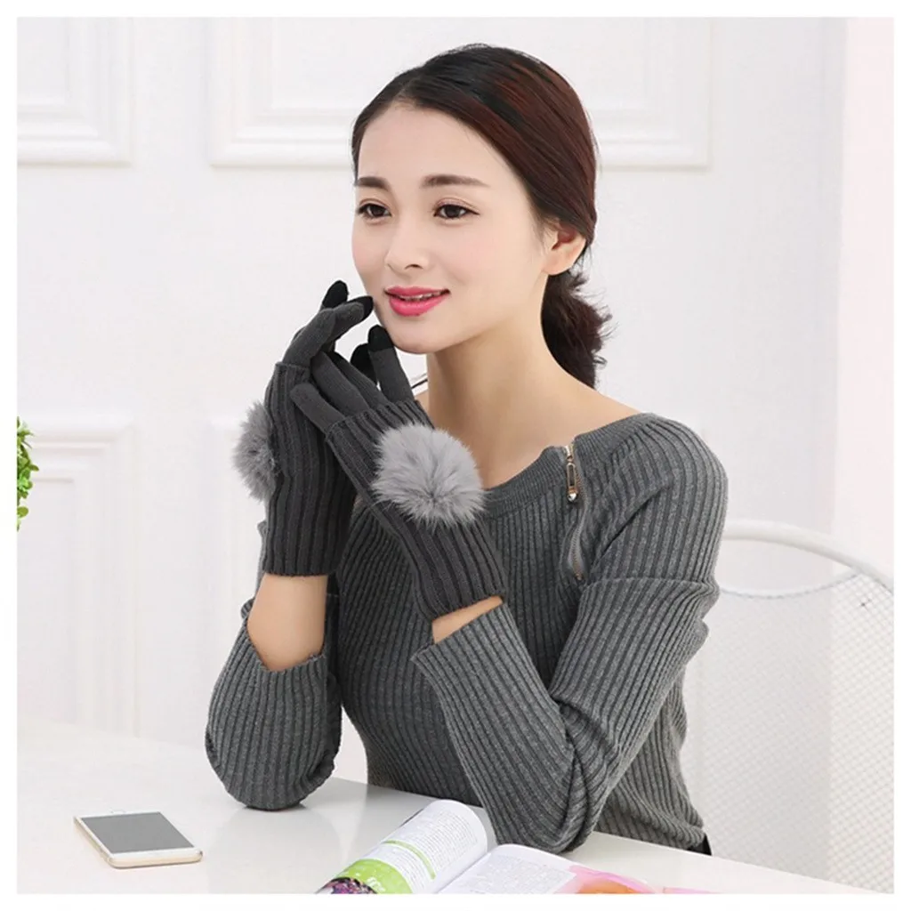 Женские перчатки высокого качества Стильные теплые зимние перчатки ручной работы женские вязаные искусственные шерстяные варежки без пальцев Hx08