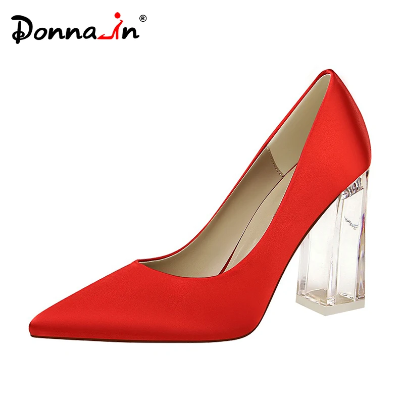 

Donnain Summer New High Heels Women Pumps Fashion Pointed Toe Crystal Heels Square Heels Ladies Shoes Women 2019 Party Wedding