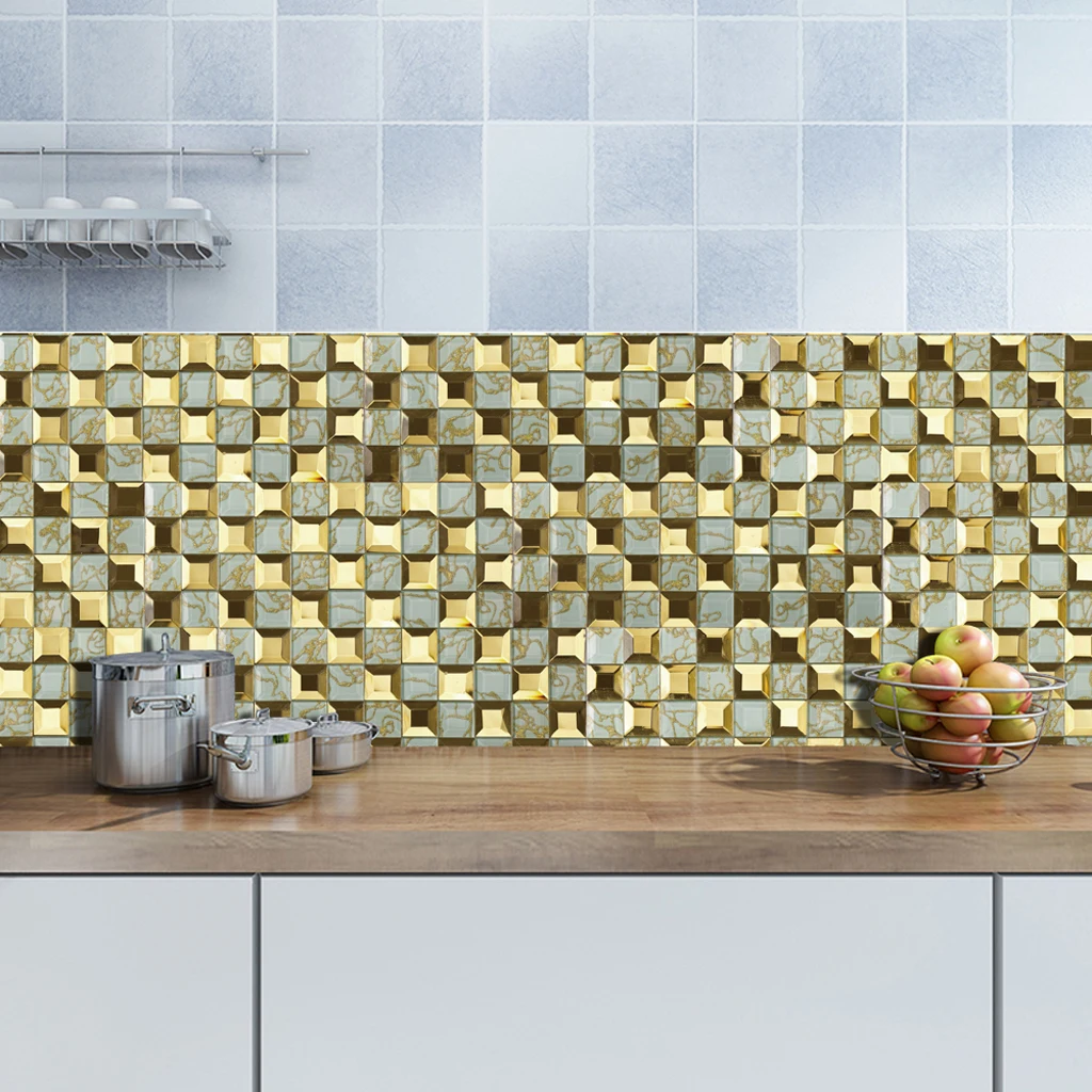 PVC Waterproof 3D Mosaic Wall Paper Wall Sticker Decorative Decal for Home Office Wall Floor Tile Decor 500x20cm