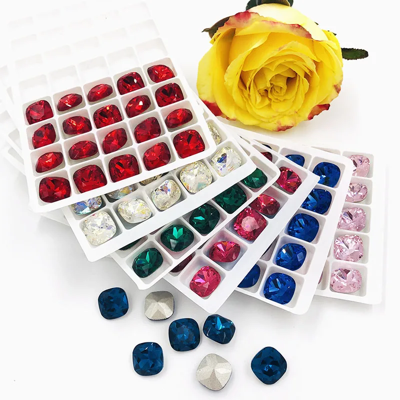 

Free shipping Mix color pointback glass rhinestones high quality crystal Fat Square shape rhinestones 20pcs diy Accessories