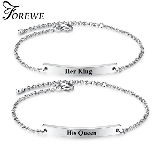 1pc His Queen Her King Bracelets Stainless Steel Personalized 1pc His Queen Her King Bracelets Stainless Steel Personalized For Women Men Custom Engraved