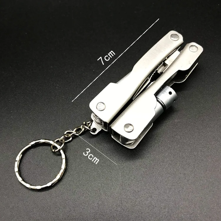 

Outdoor combination multi-function pliers keychain Mini stainless steel pliers LED light folding tool key ring men jewelry