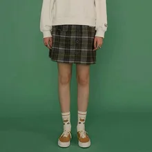 Винтажный дизайн, Весенняя новинка, Женская Ретро шерстяная плотная клетчатая юбка, женская короткая мини-юбка, Китайская панда, вышивка, Harajuku