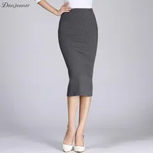Danjeaner – jupe crayon en coton tricoté pour femmes, tenue de travail formelle, taille haute, élastique, solide, Slim, longue, paquet fendu, hanche Maxi