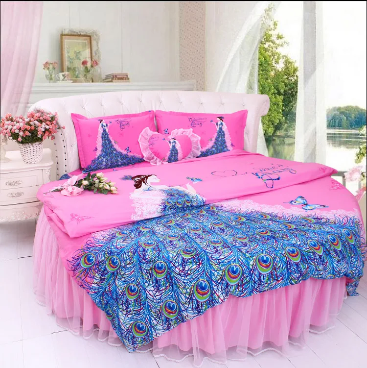 Flash Deal Round Bed Chinese Style Wedding rosy Bedding sets SuperKing 9Ft Dancing Girls Home MARRY DuvetCover Bedskirt Set Round Bedding 71