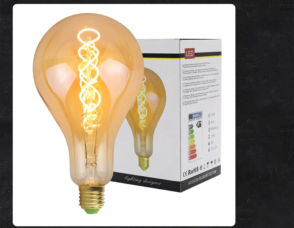 Grande do Vintage Lâmpada de Calor Ps35 e a110 Tamanho Decoração da Lâmpada Led Filamento da Lâmpada Led Edison Lâmpada Gigante Macio 4 w 220 v Brilho 5 Lâmpadas LED e tubos